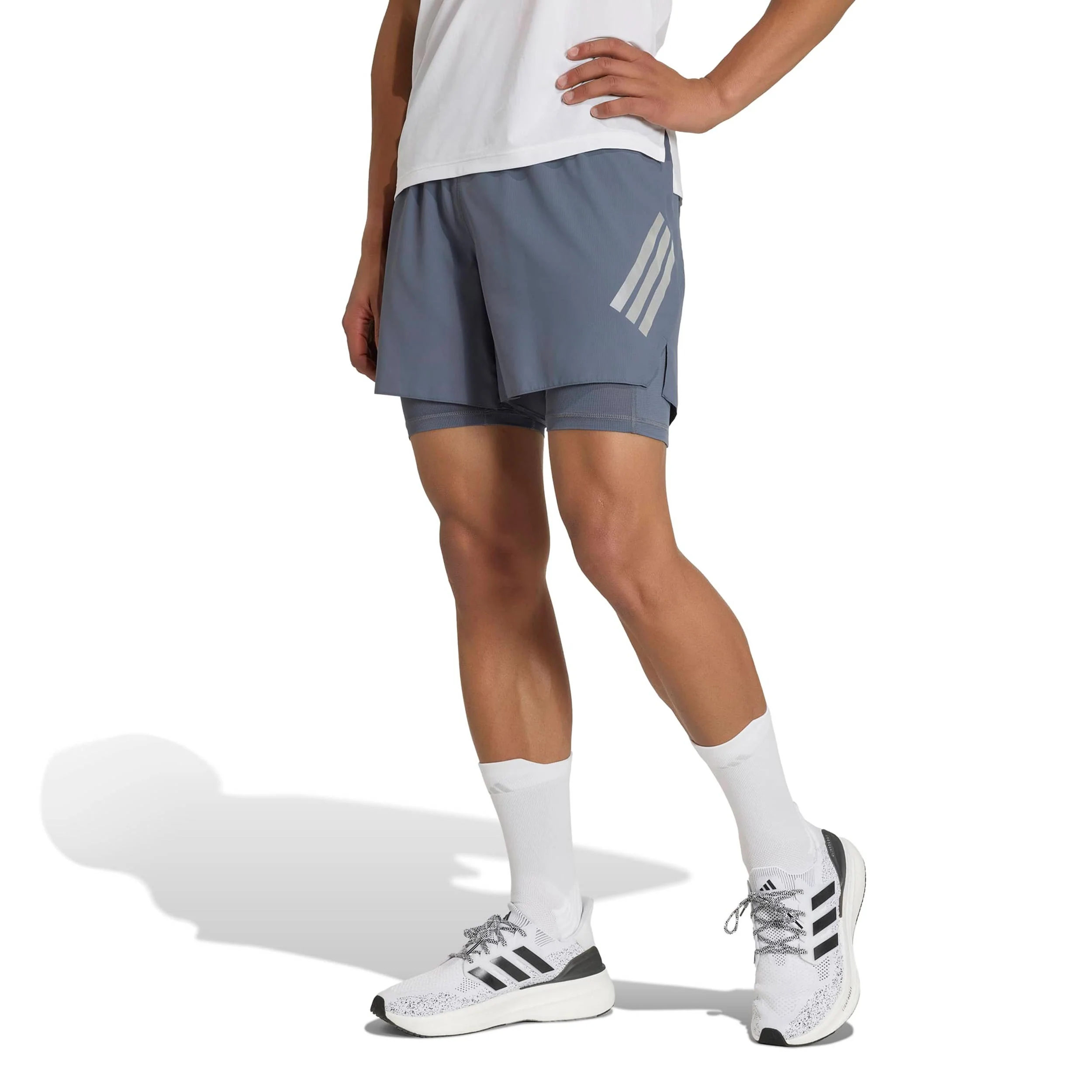 adi365 2in1 Hardloopshorts Heren - blauwgrijs