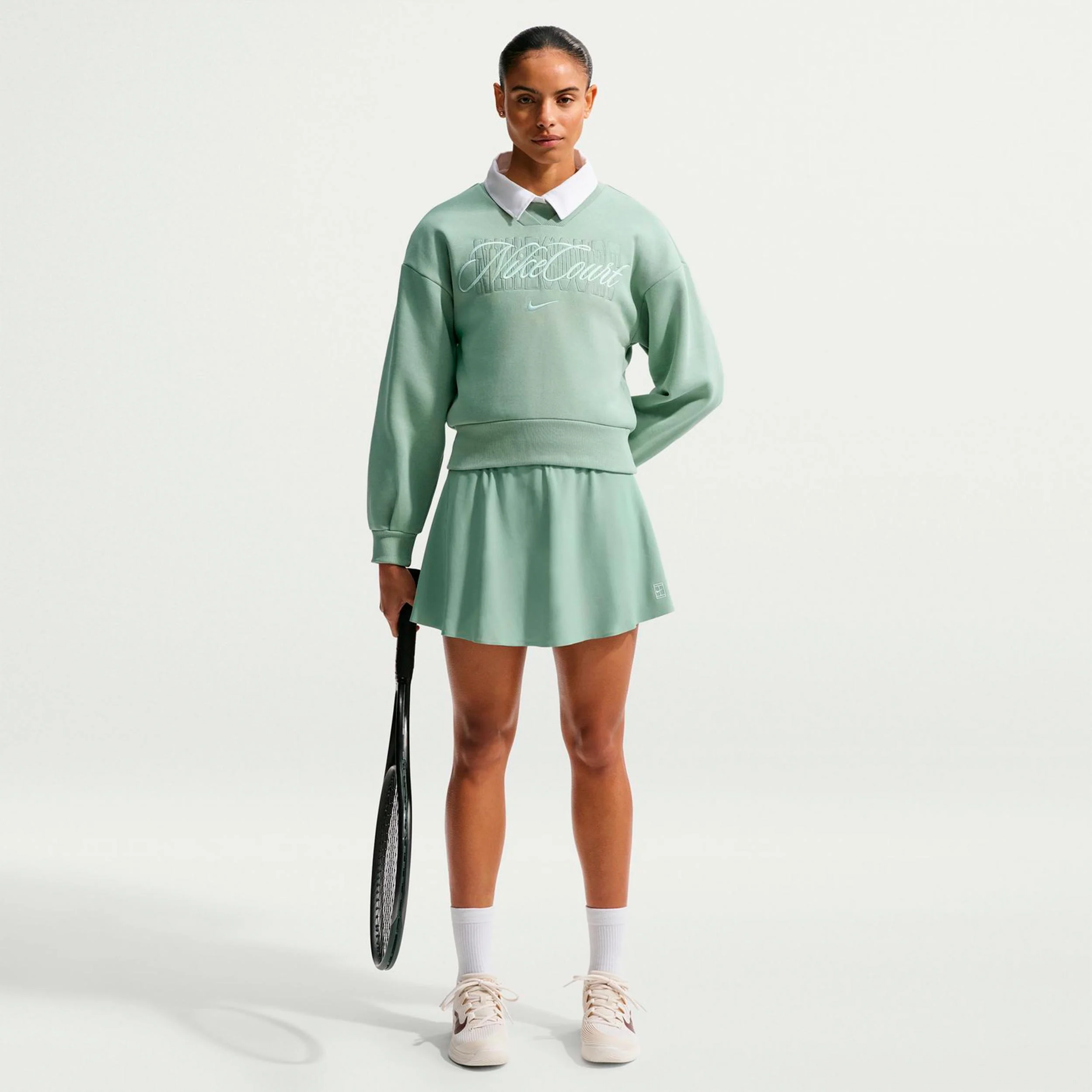 Court Dri-FIT Advantage Ace High Rise Rok Dames - grijsgroen, wit - Image 2