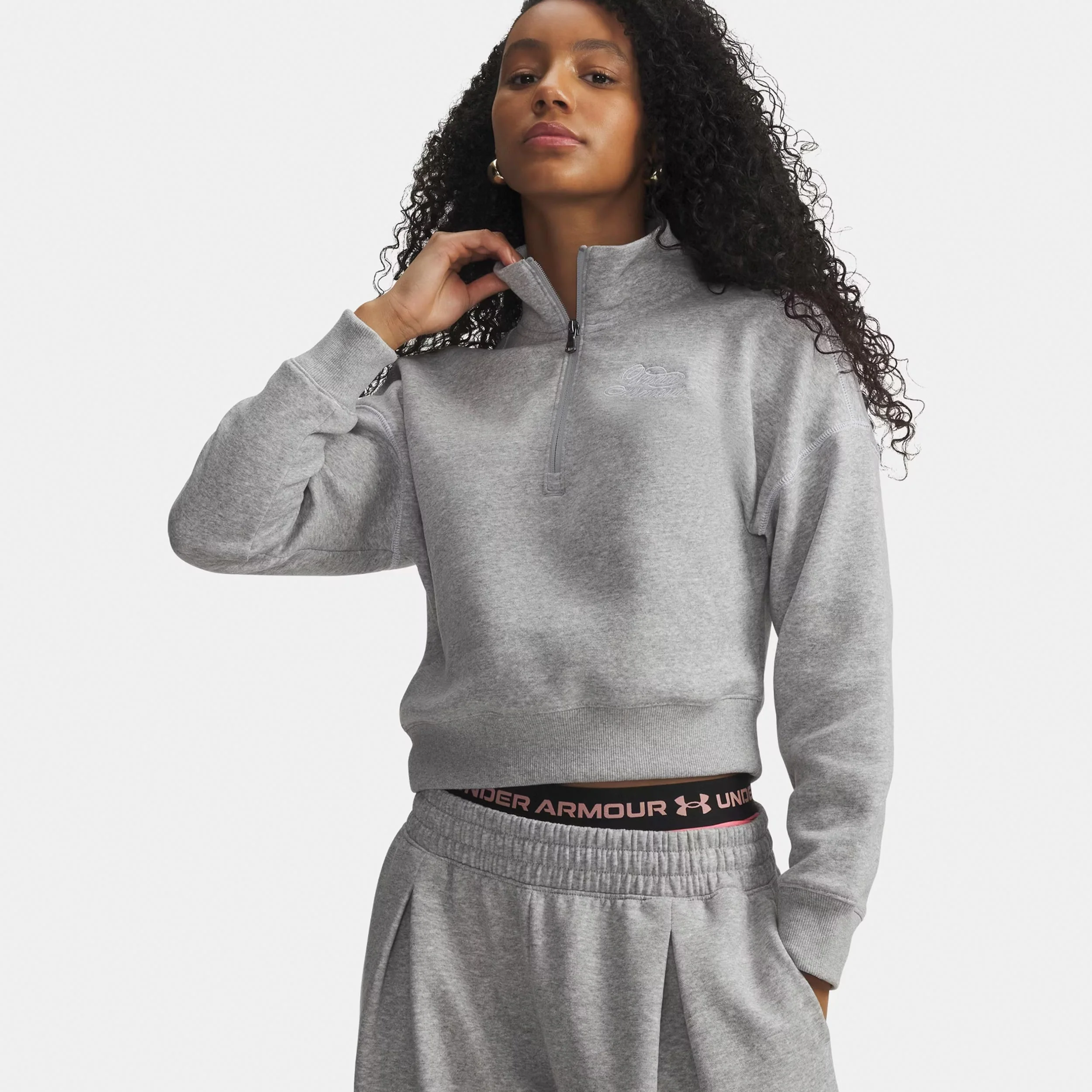 Rival Fleece Script Halfzip Sweatshirt Dames - grijs, wit